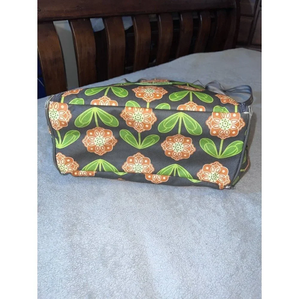 PETUNIA PICKLE BOTTOM Gray Floral Print Diaper Bag Shoulder Strap Handles